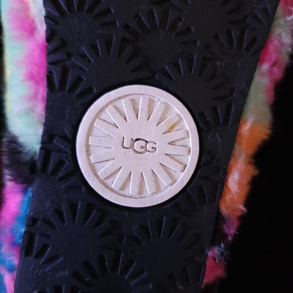 UGG Fluff Yeah Slide Check Checkerboard Plush Strap Back Size 5 Sandals Slides - Picture 12 of 13